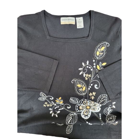 Alfred Dunner Sweater Floral‎ Embroidered Women 1X Square Neck Long Sleeve Black - Picture 6 of 9